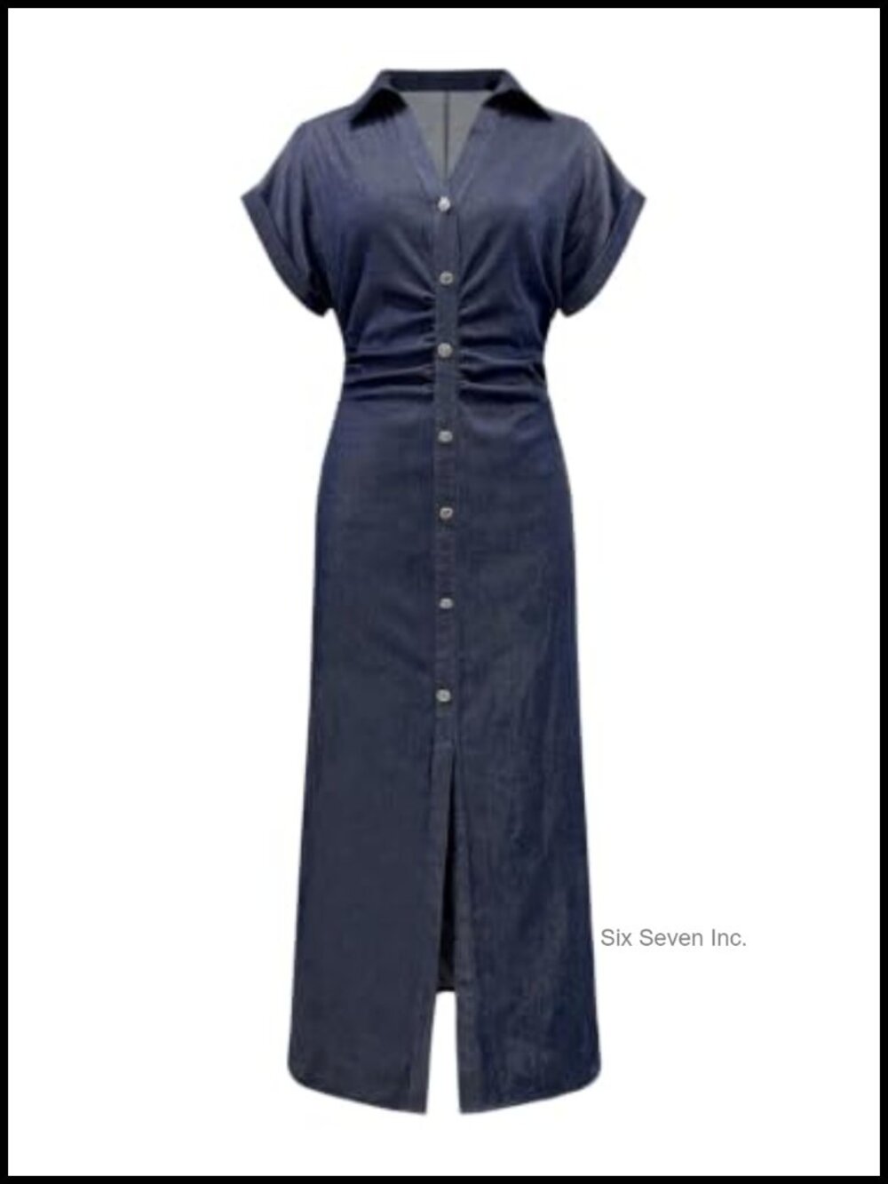 Women's Short Sleeve Ruched Bodycon Shirt Dress with Collar
